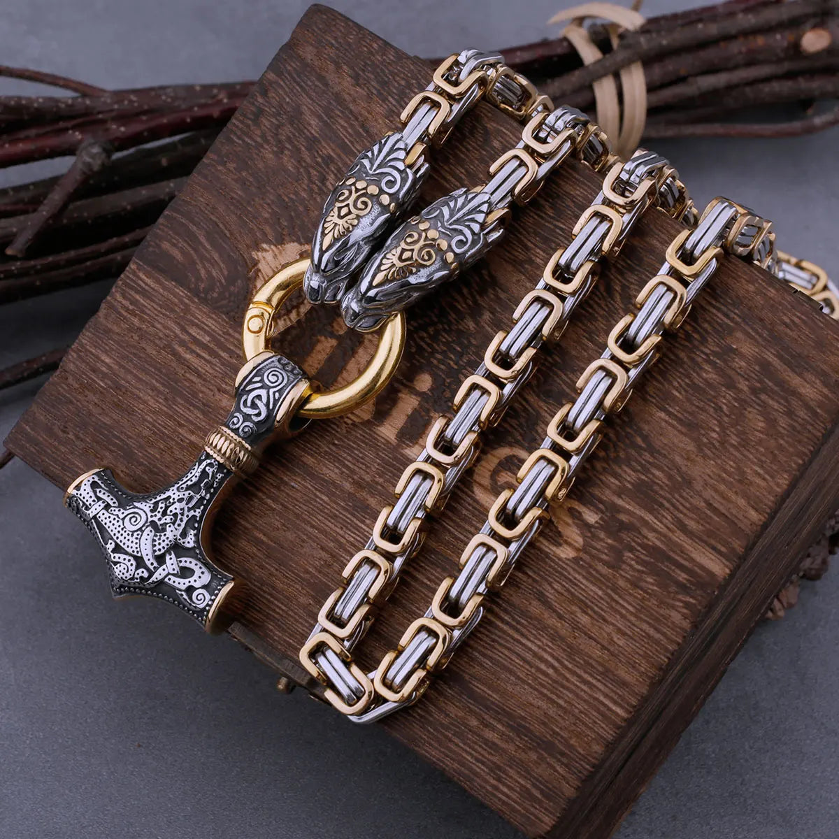 Viking Men's Dragon Head Necklace Thor's Hammer Fashion Hip Hop Biker Amulet Pendant Stainless Steel Jewelry Nordic Gifts