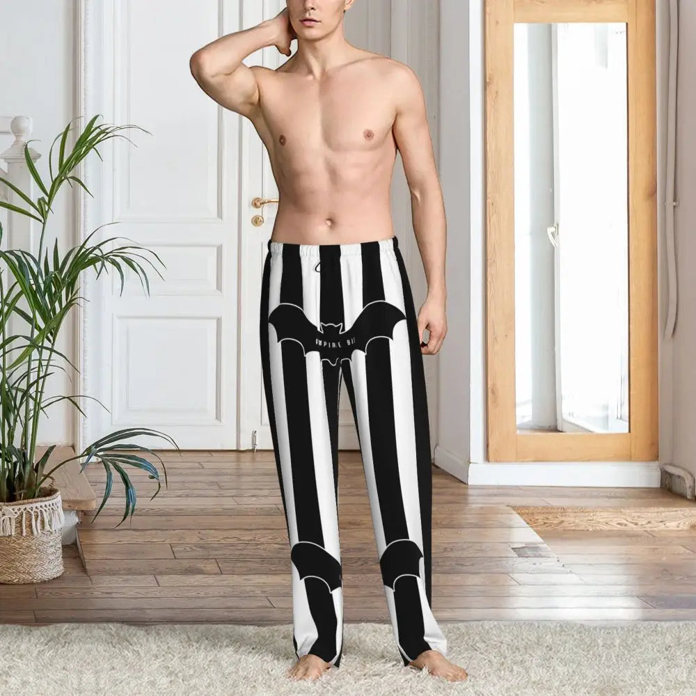 Custom Cute Spooky Halloween Bats Black And Purple Pajama Pants for Men Lounge Sleep Drawstring Sleepwear Bottoms with Pockets