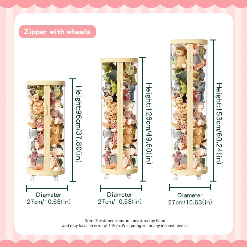 Transparent Doll Storage Box Plush Toy Circular Organization DIY Zipper Storage Tube Children's Toy Organizer Kid Christmas Gift