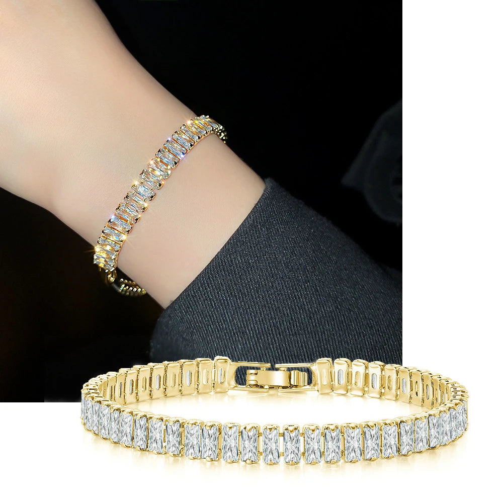 Rainbow Crystal Tennis Bracelets for Women Kpop Silver Color Friend Gifts Colorful Zirconia Bangle Chain on Hand Jewelry H167-M
