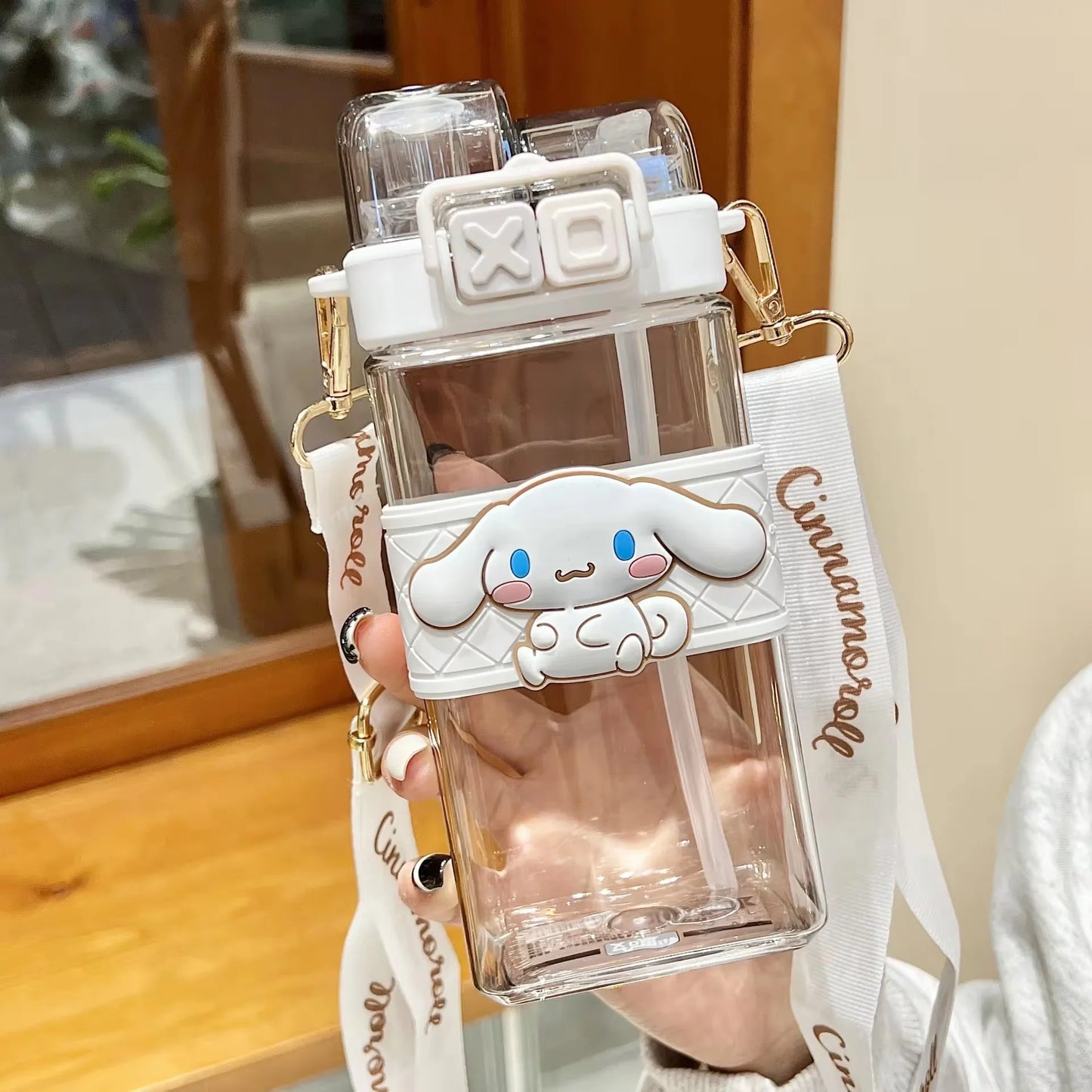 520ml Sanrio Melody Pompompurin Kuromi Cinnamoroll Plastic Bottle Double Drink Cup Students Cartoon Large Capacity Water Bottle