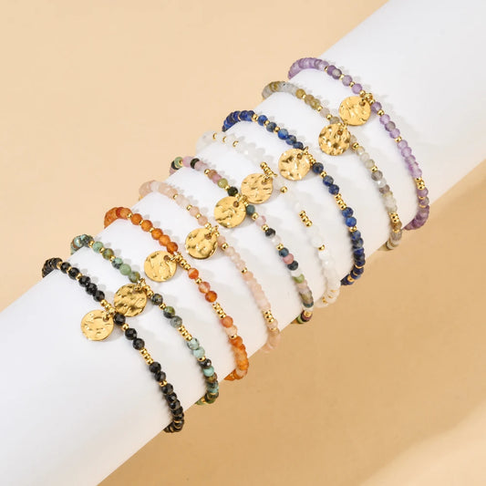 ZMZY Thin Natural Stone Turquoises Tourmaline Quartz/amethyst Love Stone Cut Beads Strand Bracelets for Women Girls Jewelry