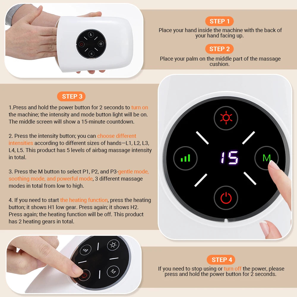 Electric Hand Massager with Air Compression Heat Cordless Palm Finger Massage Machine for Arthritis Finger Numbness Pain Relieve