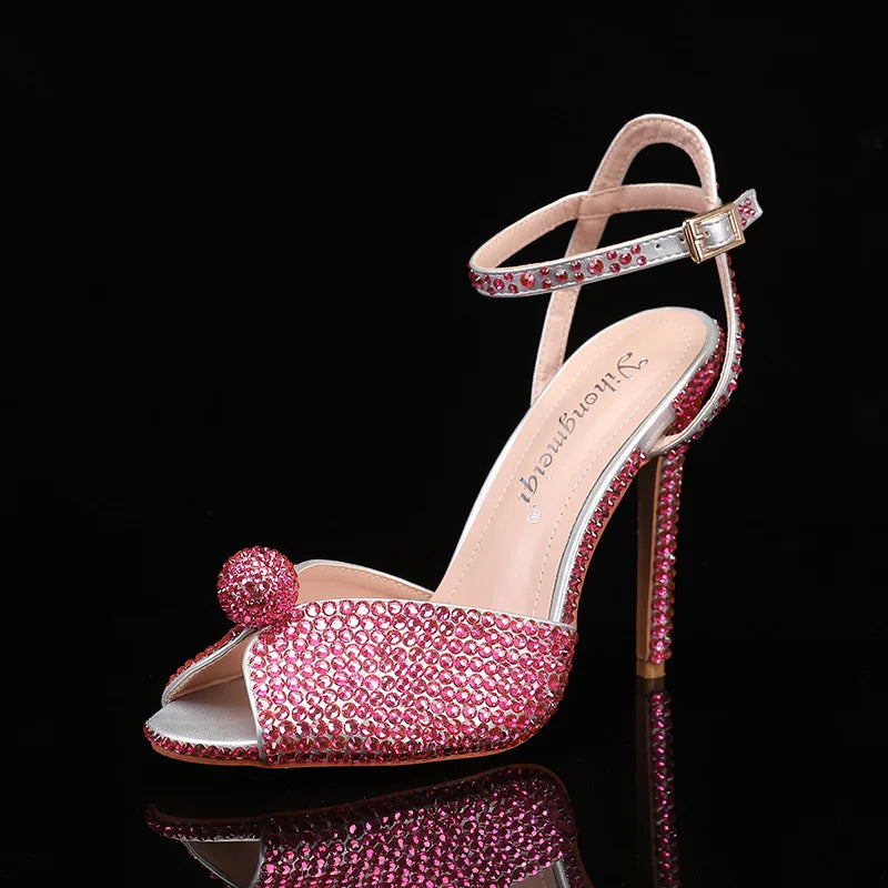 Fashion High Quality Wedding Shoes Women Pearls Studs Luxury Peep Toe White High Heels Buckle Designer Woman Sandal 43 Zapatos