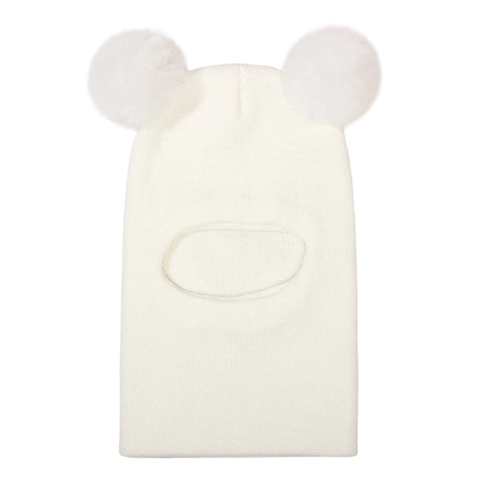 Kids Autumn Winter Pullover Hat Children's Double Ball Ear Protection One-piece Hats Baby Yarn Knit Cap Balaclava Christmas Gift