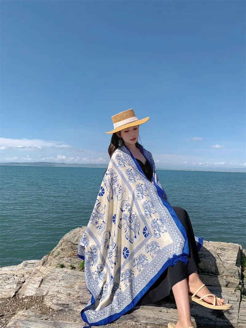 Travel Beach Sunscreen Scarves for Women Bikini Large Sarong Wrap Scarf Brazilian Swimsuit Bathing Cover-ups 17 Styles 90x180cm