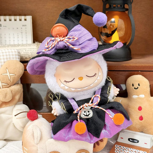 Halloween Witch Outfit for 15/17cm Labubu Doll's Clothes Starry Night Spooky Costume Outfit Accessories Gifts