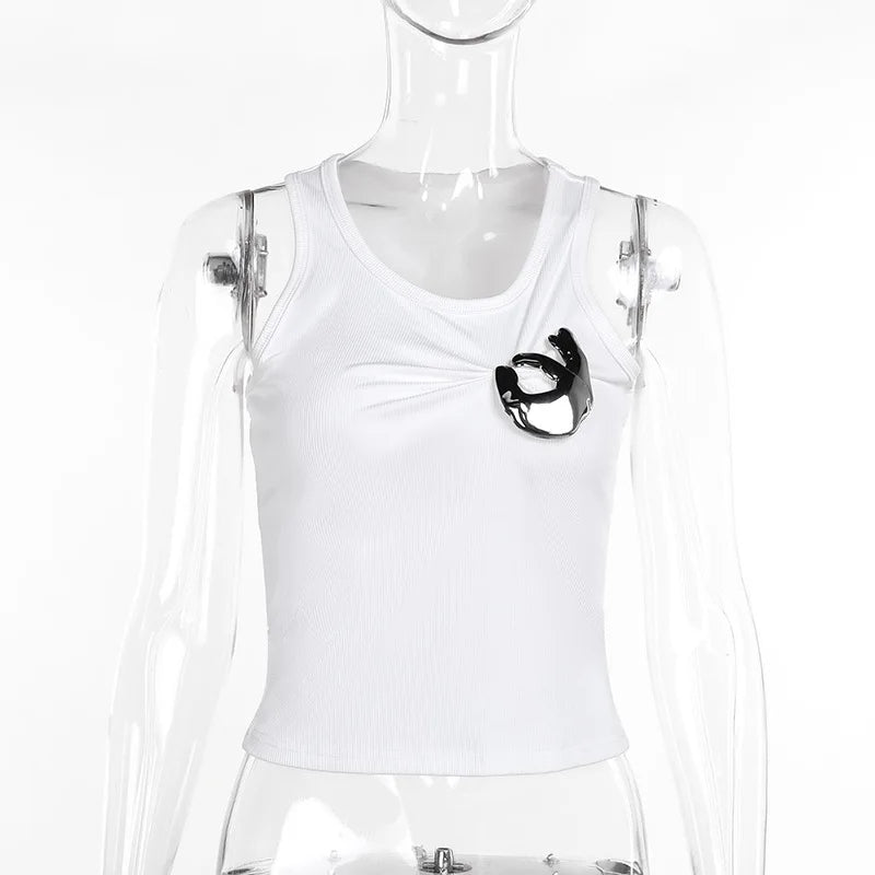 Sequined Tank Top Women Edgy Clothes Y2k Accessories Sleeveless Ropa De Mujer Solid Color Camison Verano Slim Fit Streetwear