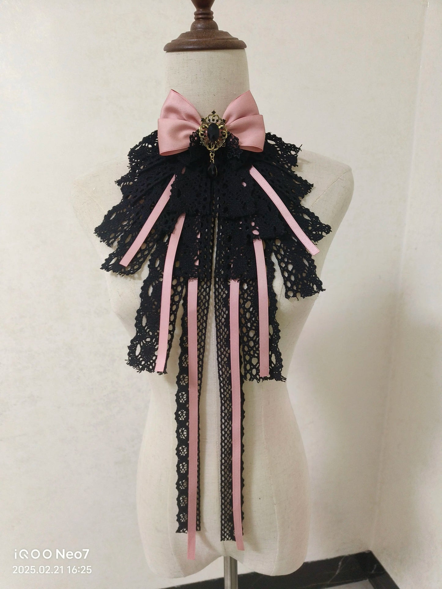 Luxury Bow Neck Tie Lush Vintage Black Bow Tie Gothic Large Bow  Rhinestone for Collared Shirt Cosplay Dark Girl Accessories