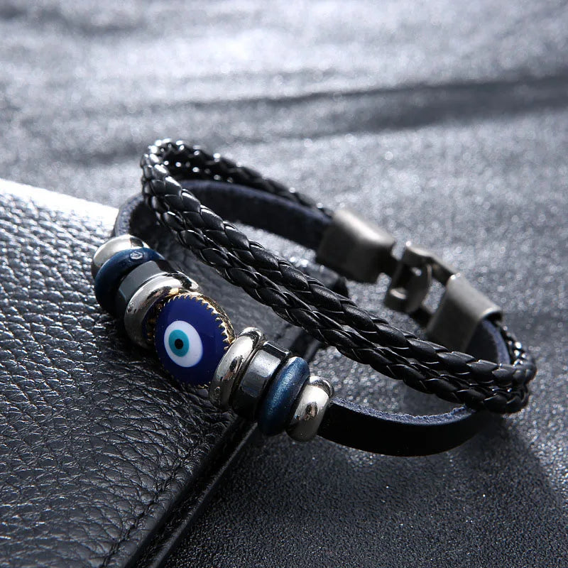 Vintage Genuine Leather Bracelet for Men Handmade Woven Bracelet Magnetic Clasp Wrap Bracelet Homme Hand Jewelry Accessories New