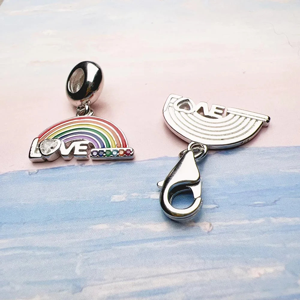 Colourful Rainbow Charms Pendant European Handmade Jewelry Spread Love Romantic Gift For Ladies Men New Pure 925 Sterling Silver