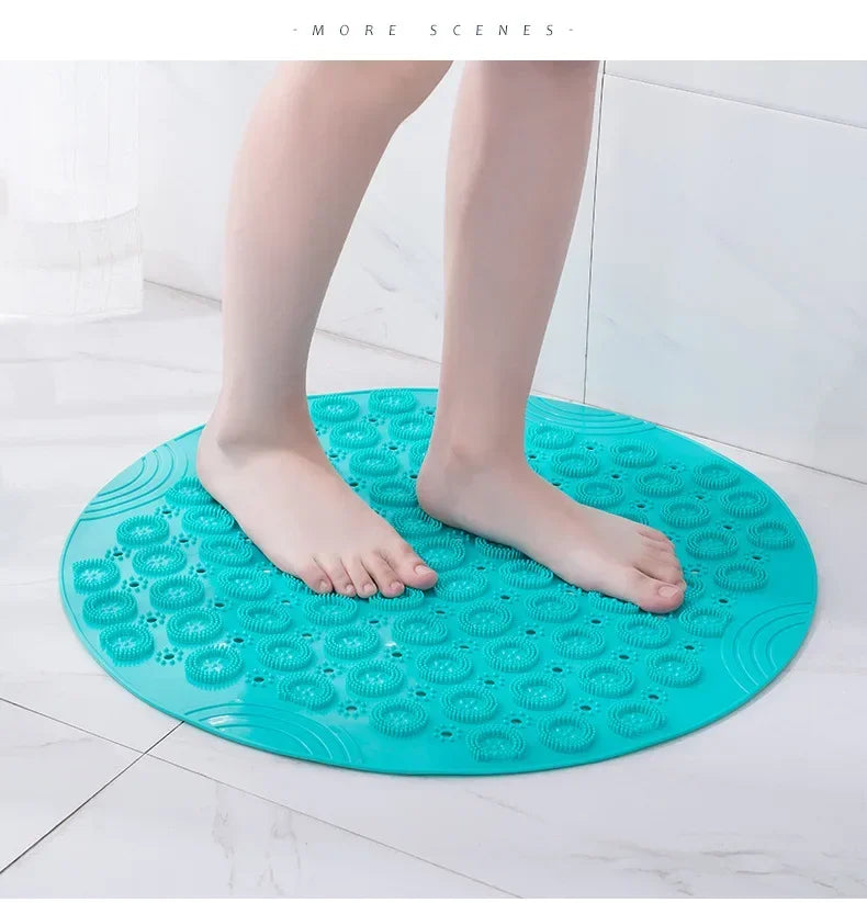 Bathroom Mat Anti-slip Sucker Round PVC Bath Mat with Drain Hole Silicone Bathing Rugs Foot Massage Pad Bathtub Soft Shower Mat