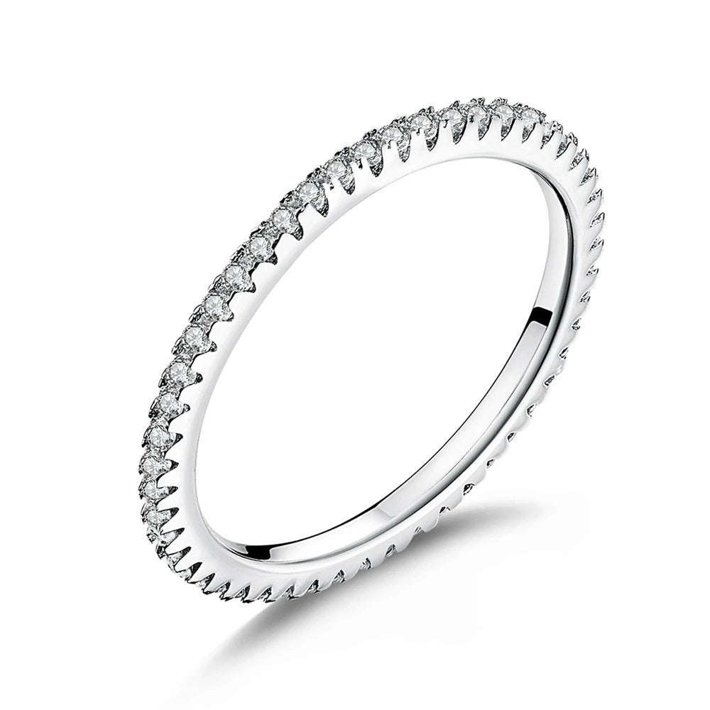 WOSTU European 925 Sterling Silver Simple Rings For Women Wedding Engagement Heart Rings With Zircon Original Female Jewelry