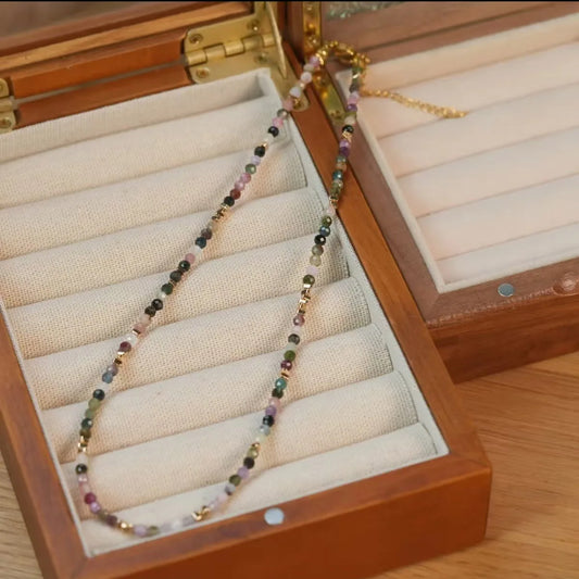 Fashion Colorful tourmaline natural stone bead necklace titanium steel accessories suitable for travel birthday parties