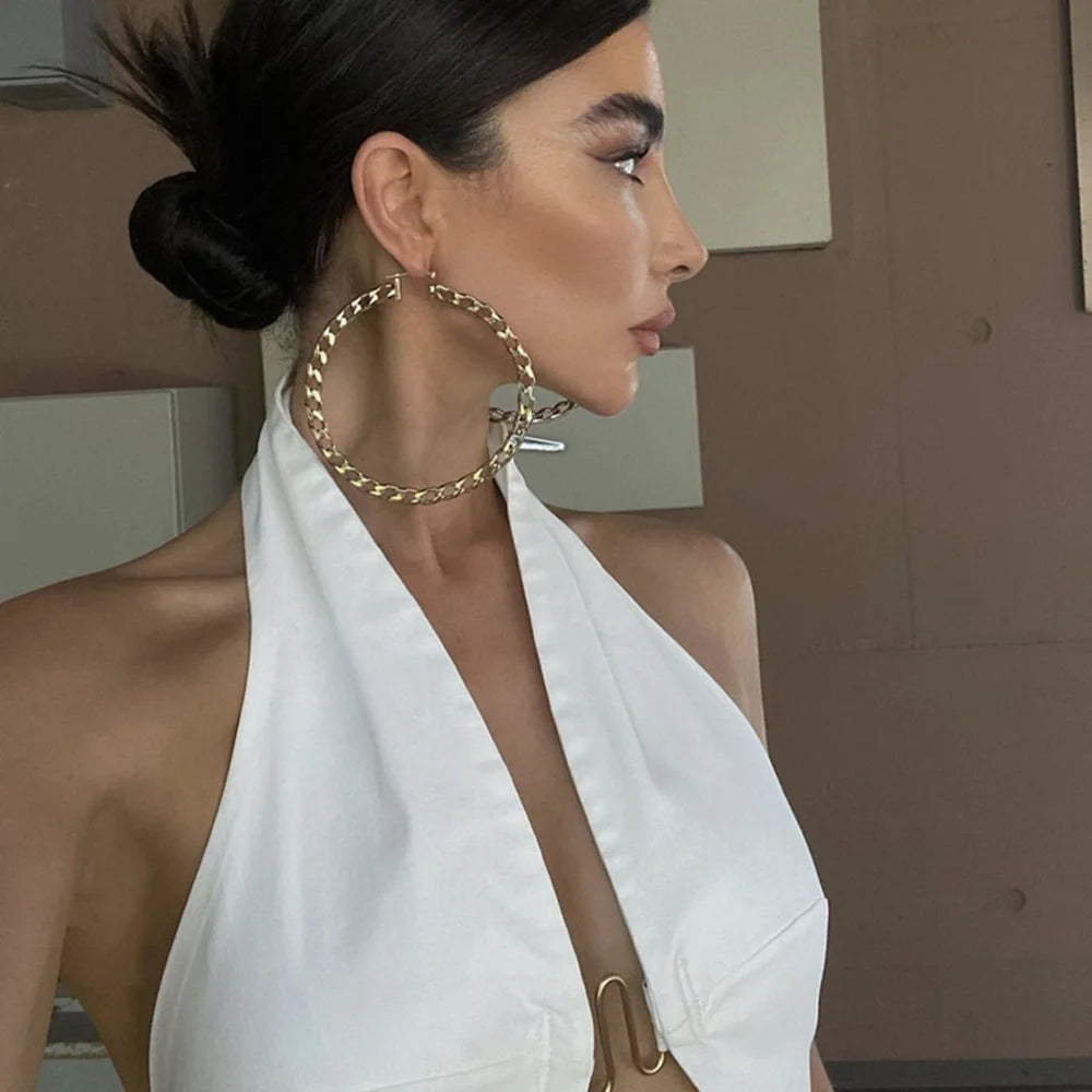 FZCSPEED Women's Sexy Halterneck Top Strapless Open Back Crop Top Slim Fit Elegant Crop Top