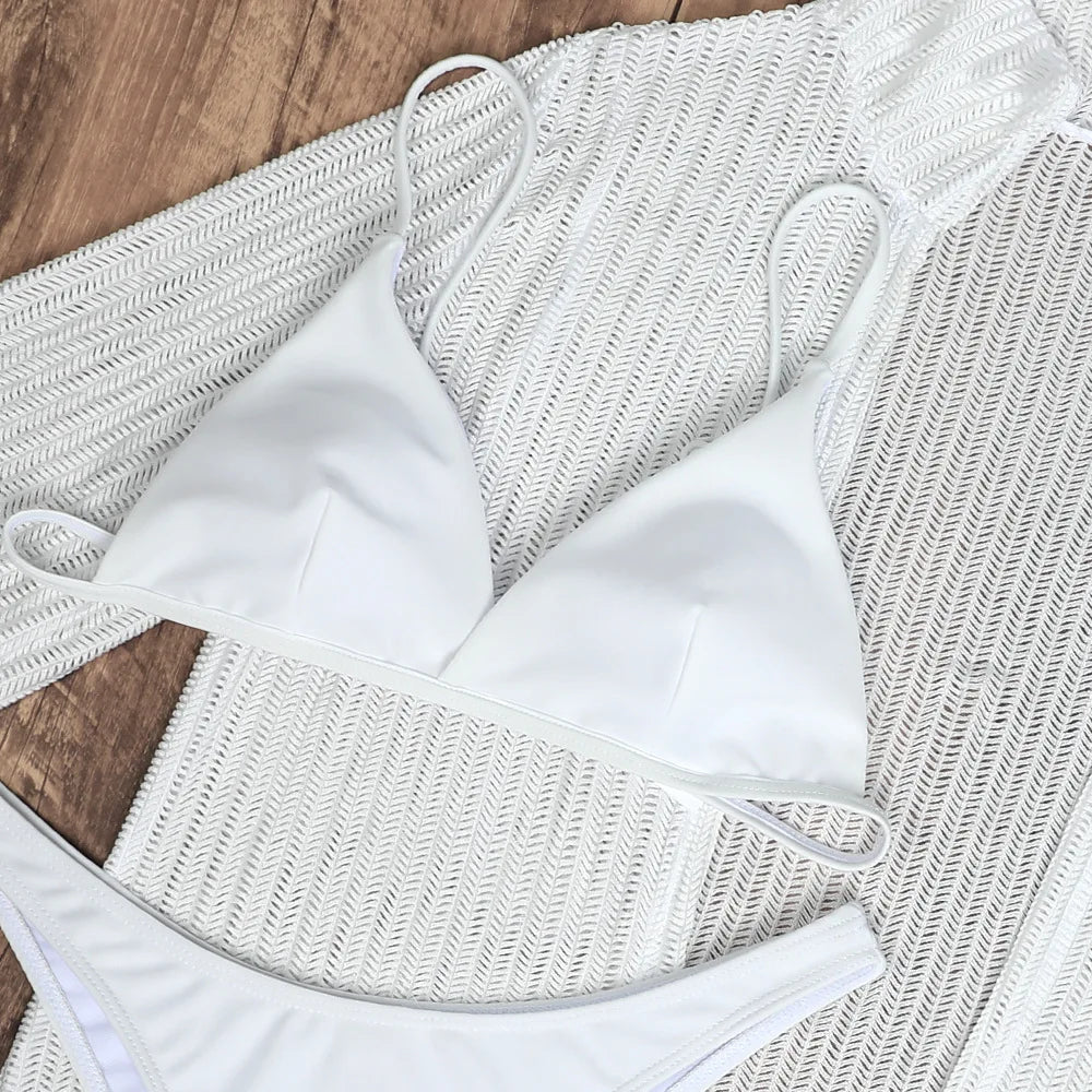 Summer 4 Piece Bikinis Sets Women Black White Mesh Half Sleeve Cover Up with High Waist Panties Swimsuit Bathing Suit Swimwear