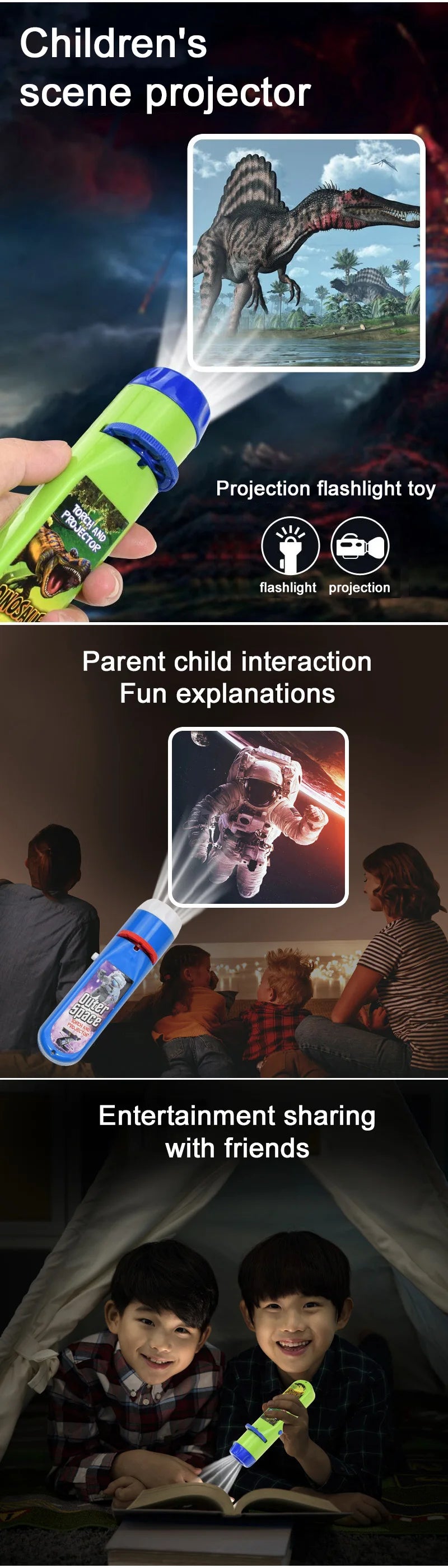 Children Fun Projector Light Flashlight Puzzle Early Education Projection Light for Kids Baby Bedtime Toy Christmas Gift TMZ