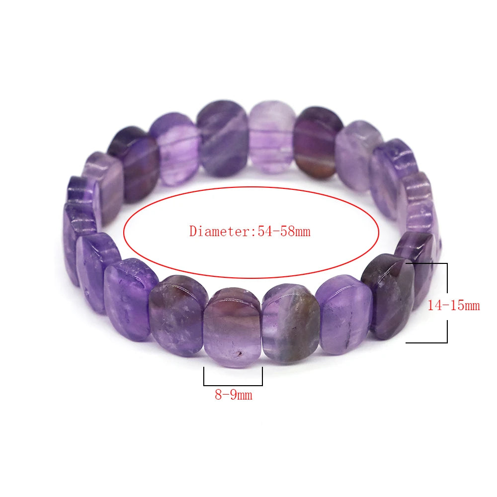 8x14mm New Natural Cut Square Beads Strand Elastic Bracelets Amethyst Healing Crystal Energy Rectangle Bangle Women Jewelry Gift