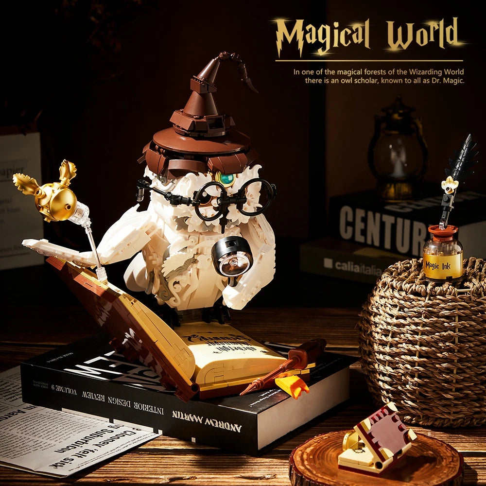 Magic World Owl Professor MOC Building Blocks Set Creative Technical Bricks DIY Toy for Adults Kids Holiday Christmas Gift