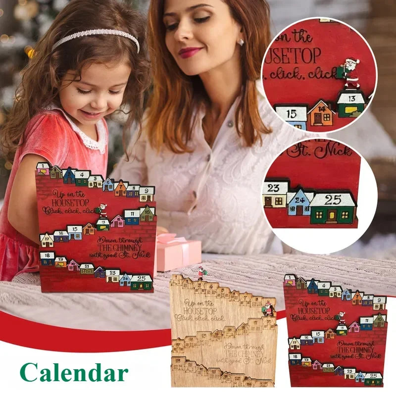 1/4pcs New Father Christmas Castle Countdown Advent Calendar Christmas Gift Wooden Calendar Ornament Decoration Stand