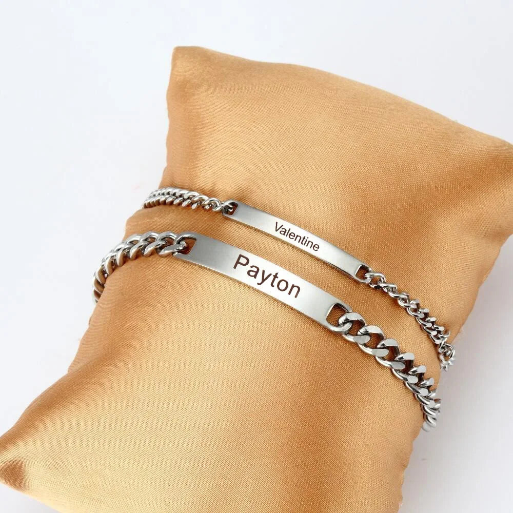 2pcs/set Customized Name Bracelet Made of Stainless Steel Couple Gift Included Jewelry Box Supports Dropshipping 2025 Hot