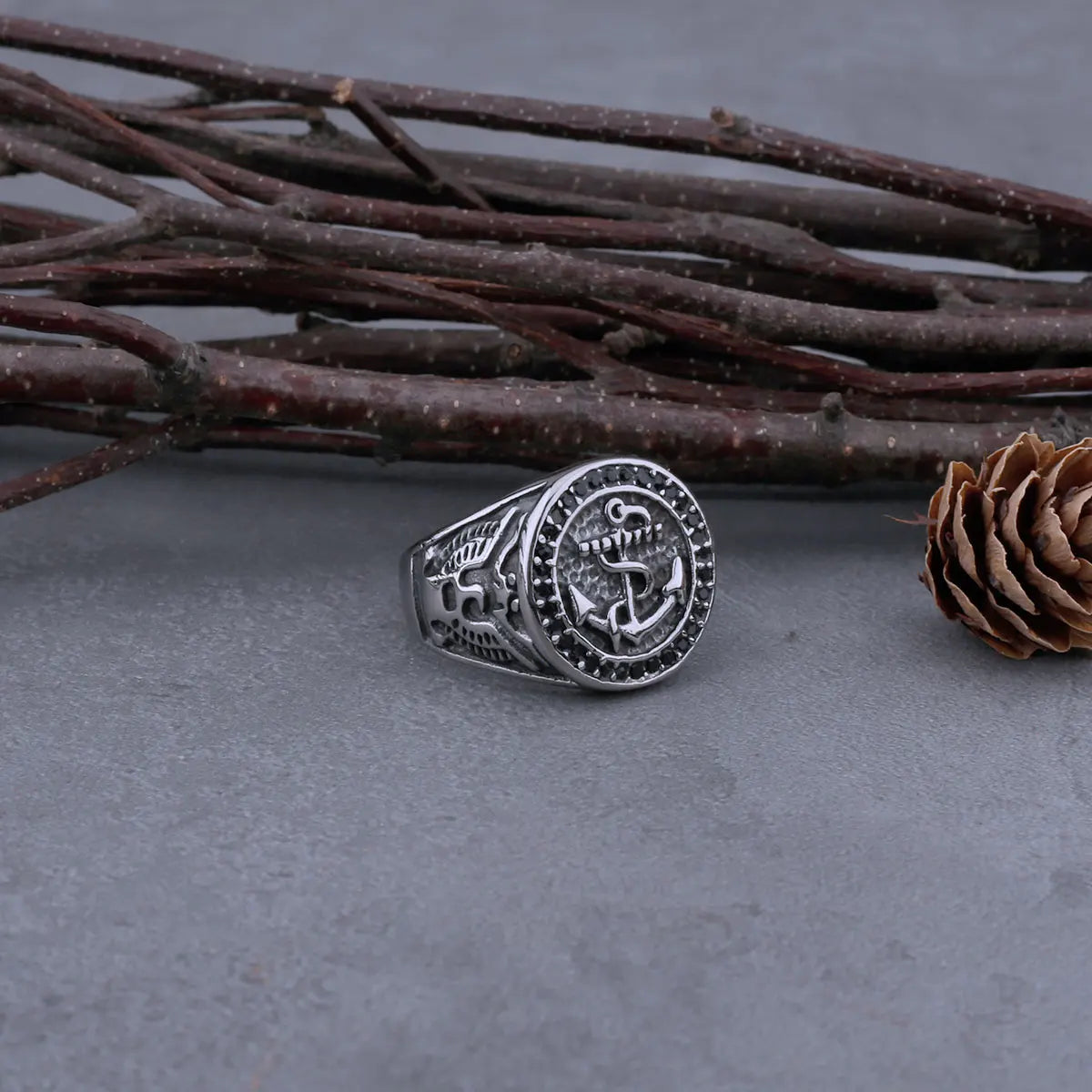 316L Stainless Steel Viking Anchor Ring Men Retro Fashion Hip Hop Charm Biker Ring Jewelry Gift
