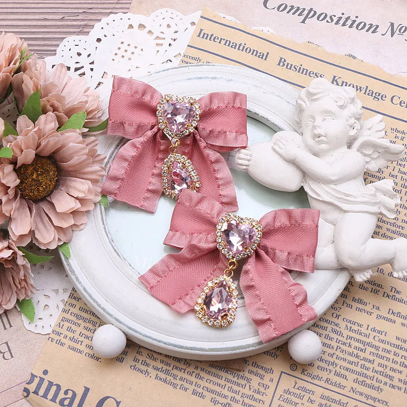 Small Hairpin Water Drop Heart Shape Rhinestone Pendant Wooden Ear Hairclips Headdress Sweet Side Clip Hair Accessories Jewelry