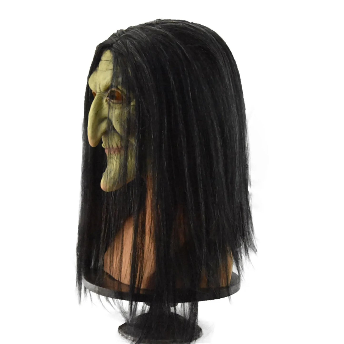 Halloween Old Woman Witch Mask With Horror Green Face Long Hair Party Costume Cosplay Masks Props Cosplay Headdress