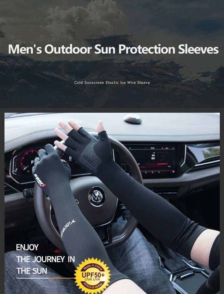 Ice Silk Sleeves Women Summer Sun Protection Men Fishing Cycling Breathable Two-Finger Non-Slip Gloves Arm Warmer Driving Sleeve