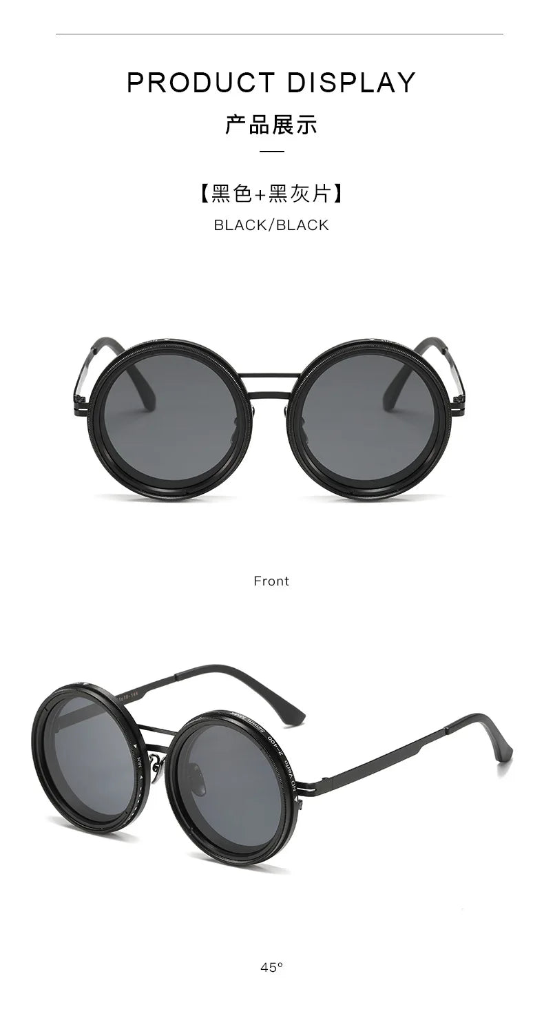 KLASSNUM ND Sunglasses Dimming Glasses Men Outdoor Polarized Sun Glasses Retro Punk Round Frame Women ND9 Tint Eyepiece New In