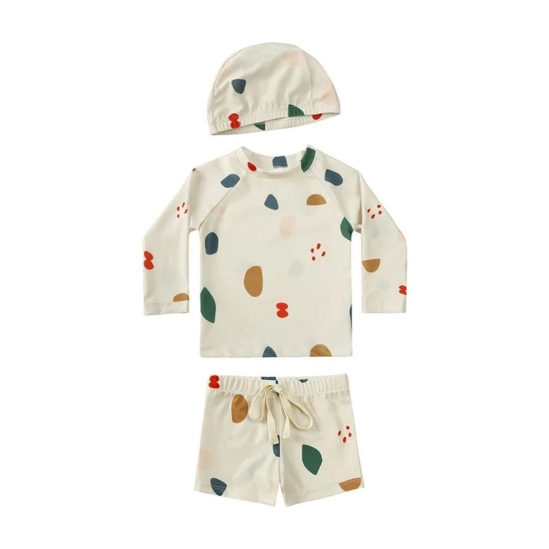 2025 Summer Kids Boy Swimsuits Sun Protection Vacation Beach Pants Long sleeve Tops with Hat Children Surfing Swim Suit 1-7T