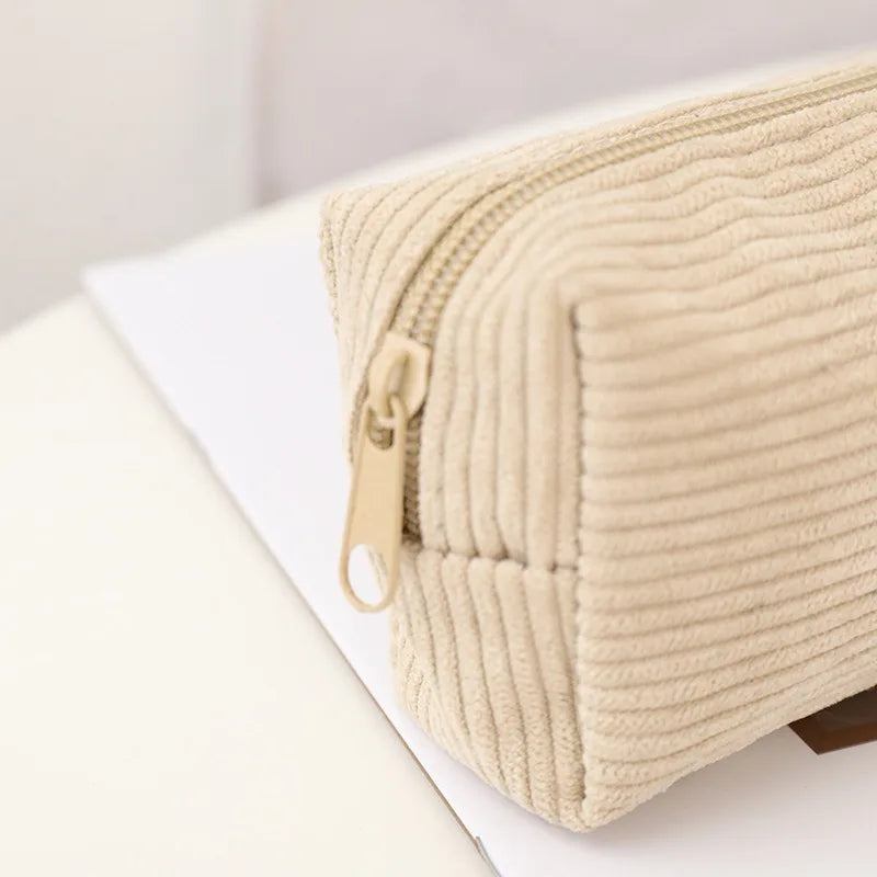 Cute Shark Pencil Case Unisex Korean Style Dirty Corduroy Resistant Storage Bag for Girls School Student Supplies Stationery
