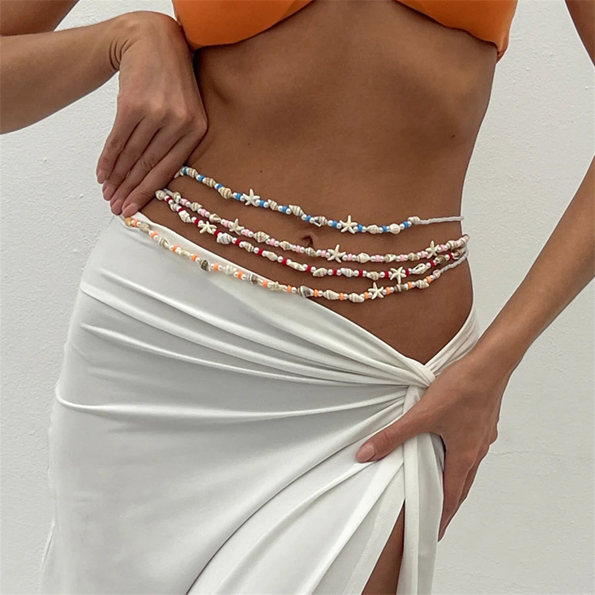 Ingemark Boho Simple Starfish Conch Seed Beads Waist Belly Chain for Women Summer Beach Bikinis Festival Y2K Body Jewelry Gift