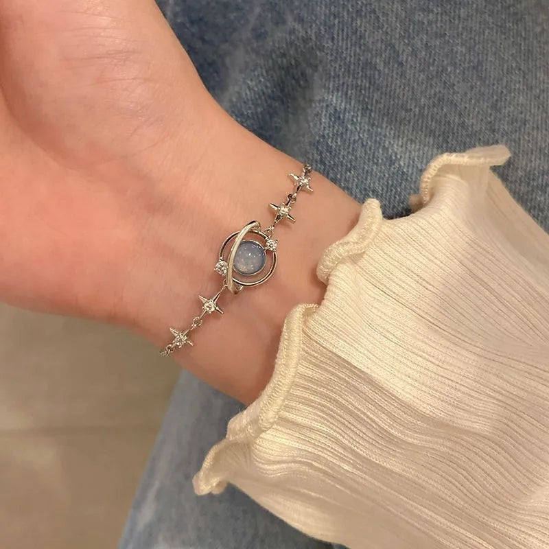 Elegant Crystal Flowers Bracelet For Women Y2K Sweet Girls Moon Cherry Blossom Bow Zircon Bracelets Luxury Designer Jewelry Gift