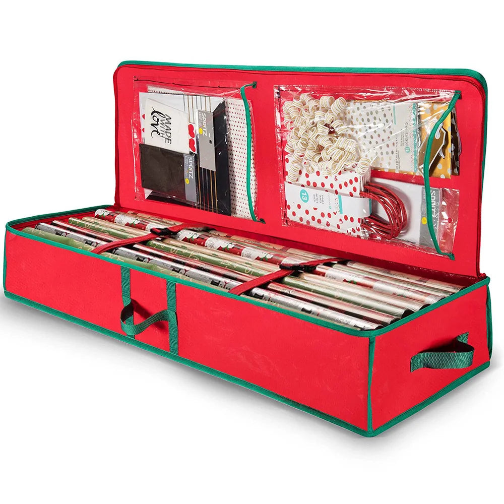 Christmas Gift Wrap Storage Bag Wrapping Paper ContainersUnderbed Storage Organizer with Reinforced Handles Christmas Decoration