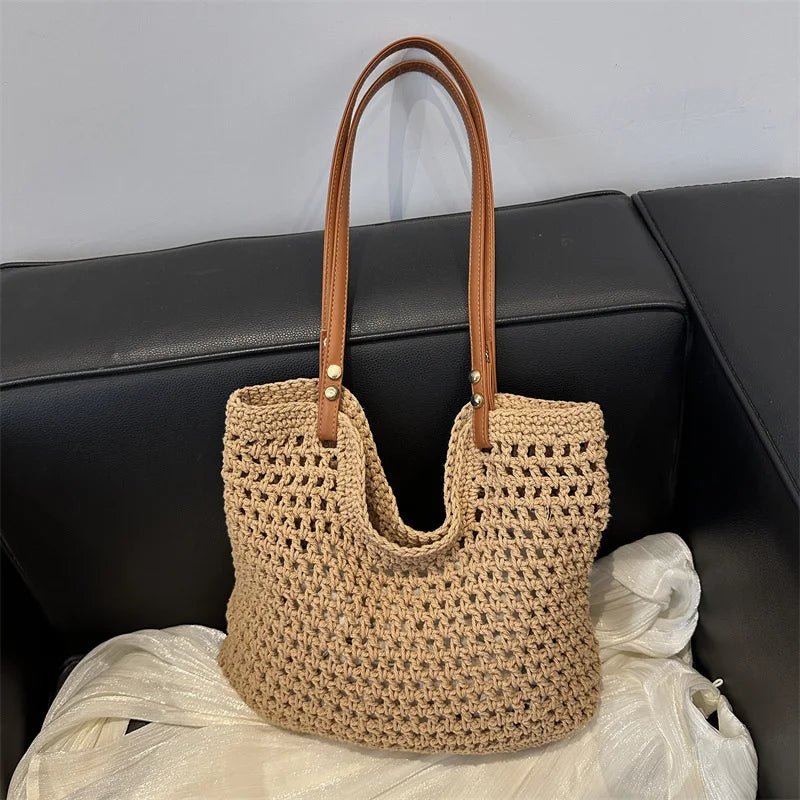 Large Capacity Weaving Shoulder Bags For Women Daily Used/Vacation, Casual Tote Straw Beach Bag, Handbags For Shopping/Commuter