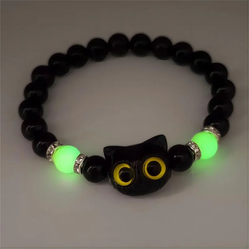 Luminous Matching Couples Bracelets Necklace for Women Men Cat Black White Cat Head Bangles Glow In The Dark Friendship Gift
