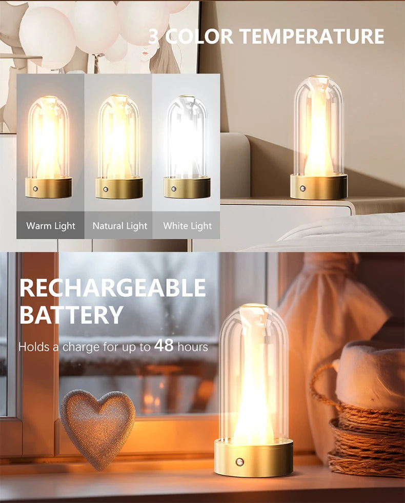 USB Rechargeable Led Desk Lamp 3 Color Changing Mode Bedside Lamp Bedroom Portable Touch Button Emotional Lamp Camping