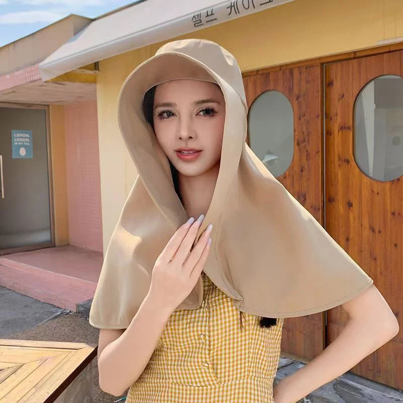 Summer Large Shawl Sun Protection Hat For Women Beach Travel Anti-UV Sunshade Fisherman Hat Wide Brim Sunscreen Ponytail Cap