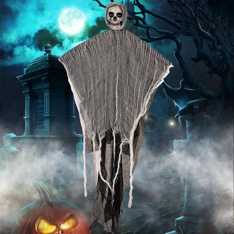 1pc Halloween Celebration Theme Terrifying Skull Gauze Pendant Prop Haunted House Home Courtyard Door Party Decoration Supplies