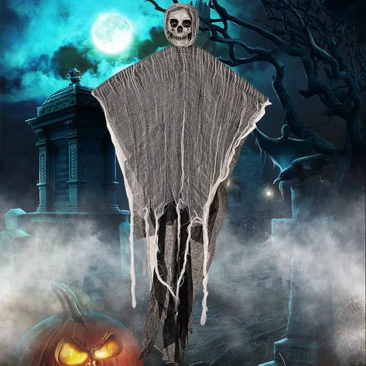 1pc Halloween Celebration Theme Terrifying Skull Gauze Pendant Prop Haunted House Home Courtyard Door Party Decoration Supplies