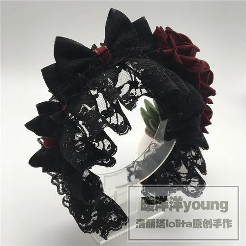 Original Dark Goth Velvet Rose Cross Headband Lolita Headdress Halloween Ornaments Hair Band Hair Accessories For Girls Women