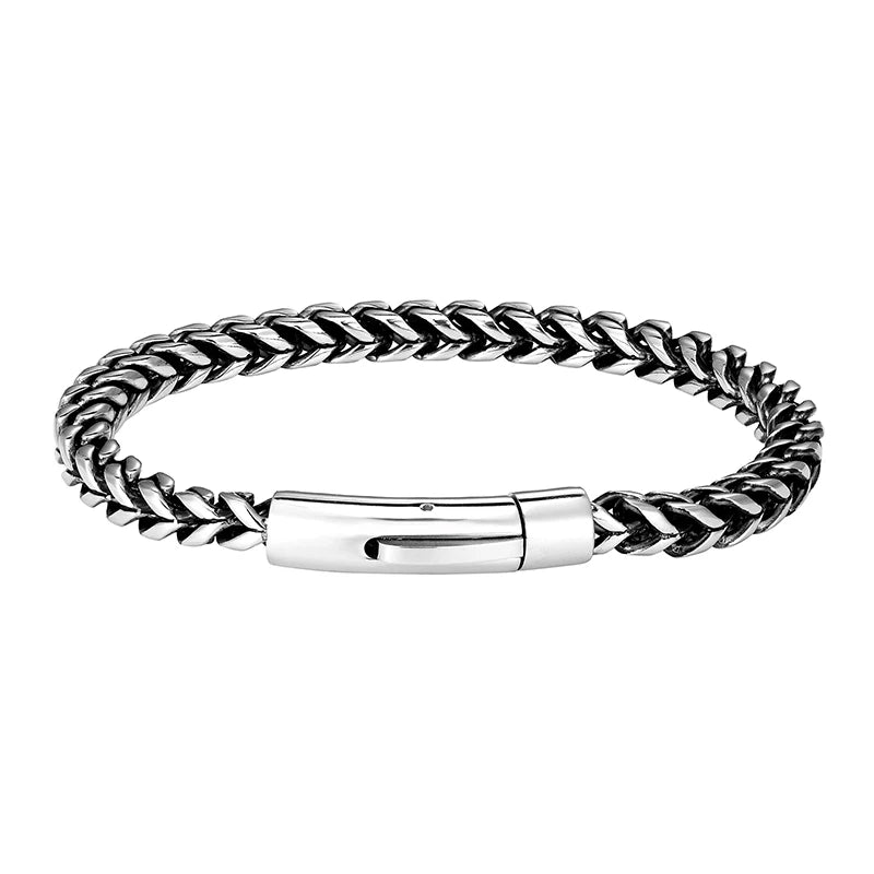MKENDN Locomotive Men Punk Rock Bicycle Chain Bracelet 18k Gold Plated Stainless Steel Magnet Button Male Jewelry Gifts