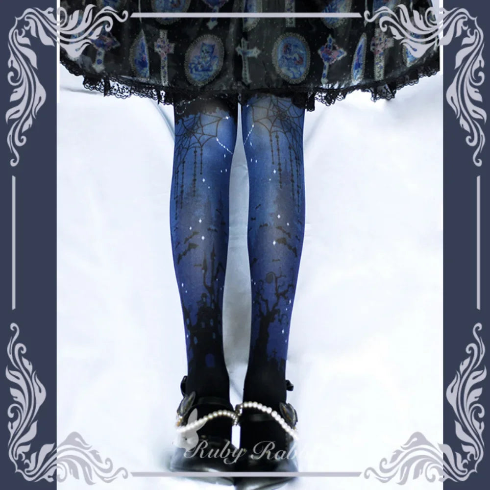 Halloween Lolita Printed Stockings Japanese Style Stockings Ladie Autumn Thin Sexy Socks Women's Slimming Tights Sheer Pantyhose