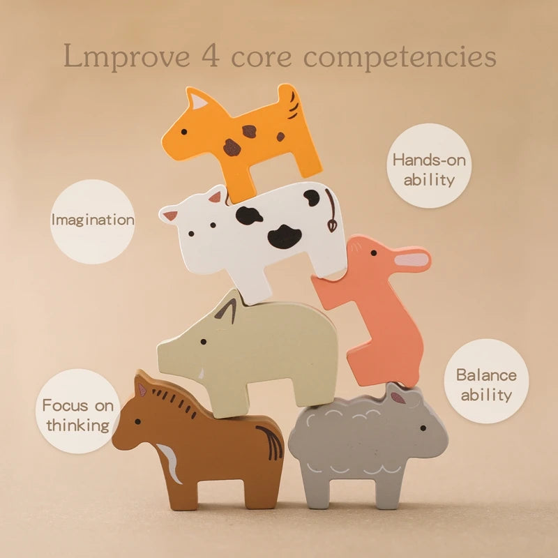 Children Montessori Wooden Toys Dinosaur Car Animal Park Barn Toy Wooden Stacking Game Kid Educational Toy Christmas Gift