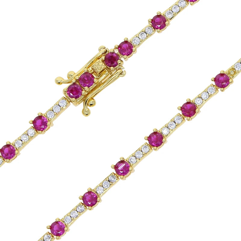 Gold Color Colorful Fashion Women Jewelry Rainbow Blue Red Green CZ Bar Geometric Charm Link Chain Bracelet