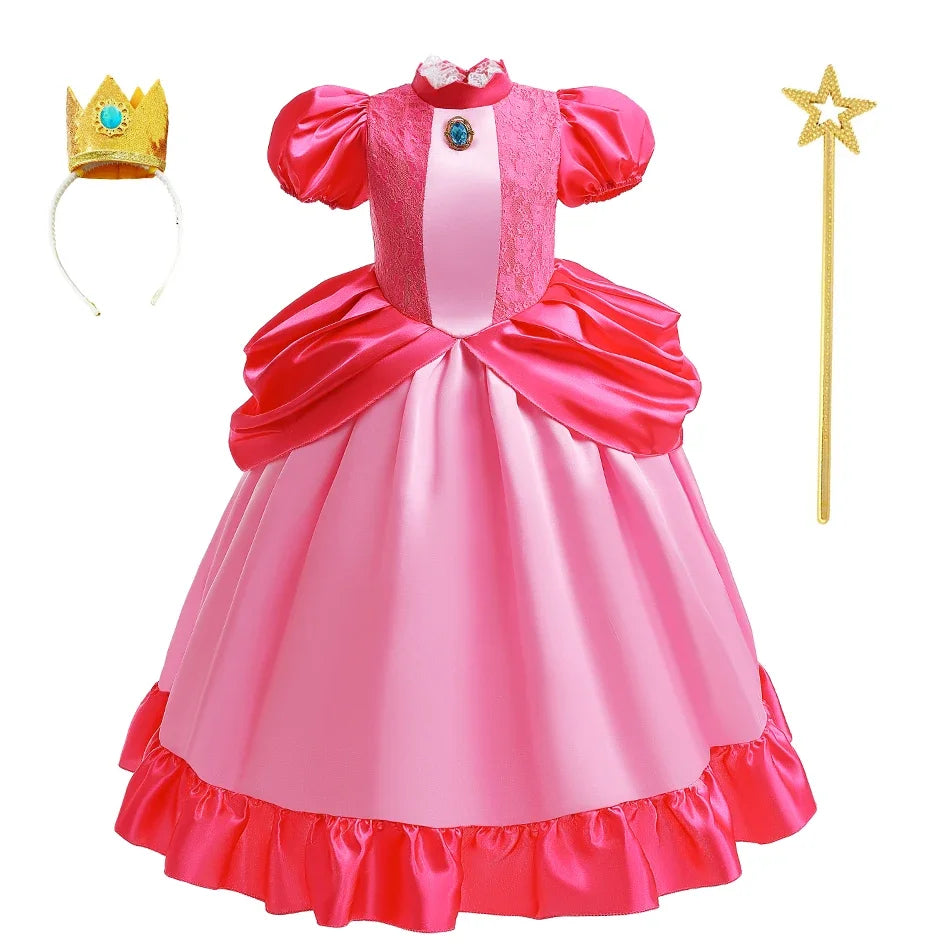 Peach Dress For Girls Cosplay Dress Up Princess Costume Halloween Game Role Play 4 6 8 10 Yrs Kid
