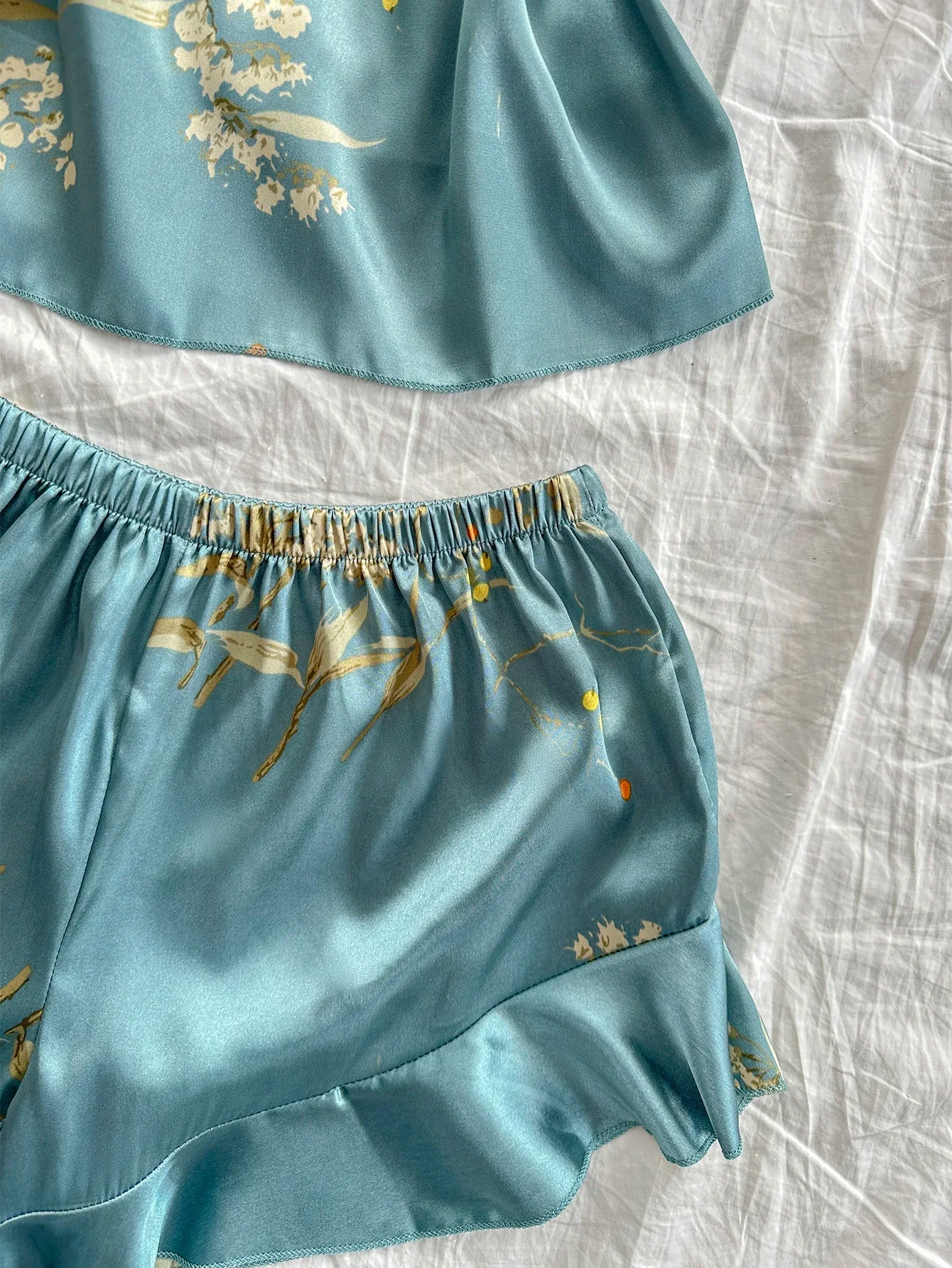 Summer irregular cherry print comfortable bathrobe and halter shorts sexy women's pajama four-piece set