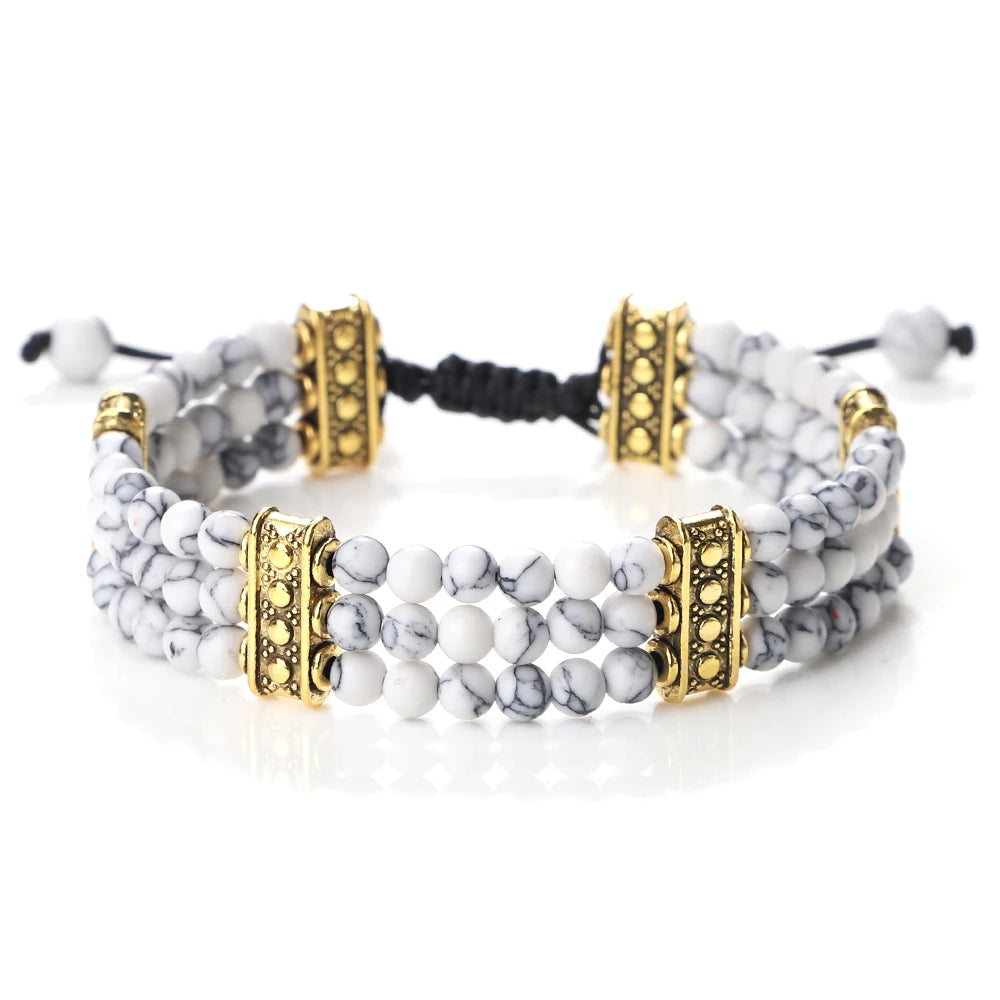 Natural Stone Beads Bracelet 4mm Malachite Black Lava Yoga Energy Hot Couple For Women Men Jewelry Braided Rope Knot Bangle Gift