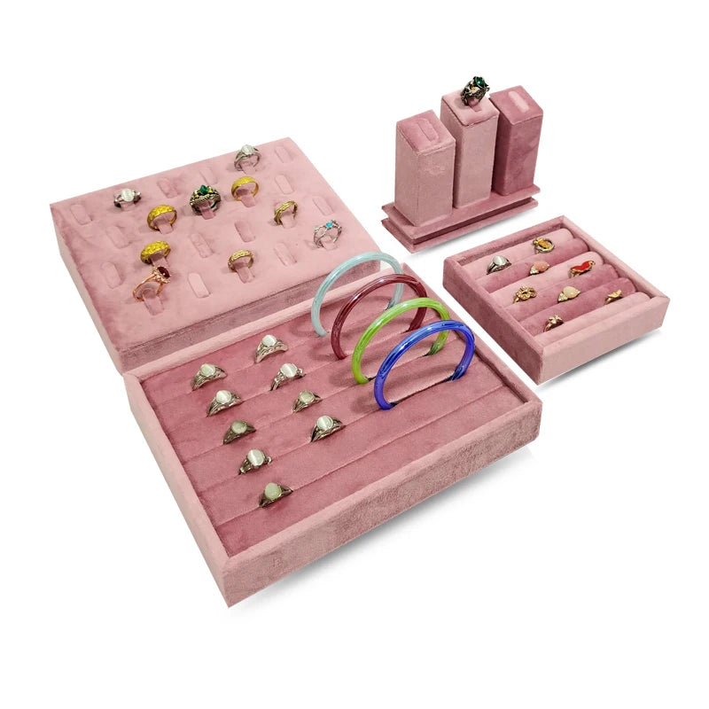 High End Pink Velvet Jewelry Display Props Ring Earrings Holder Necklace Bracelet Tray Organizer Jewelry Store Window Display